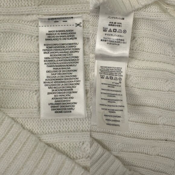 (NWOT) Polo Ralph Lauren Textural Cable-Knit Cotton Crewneck Sweater (White) - Picture 15 of 16